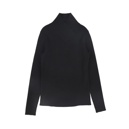 Wrap Neck Turtleneck- Black
