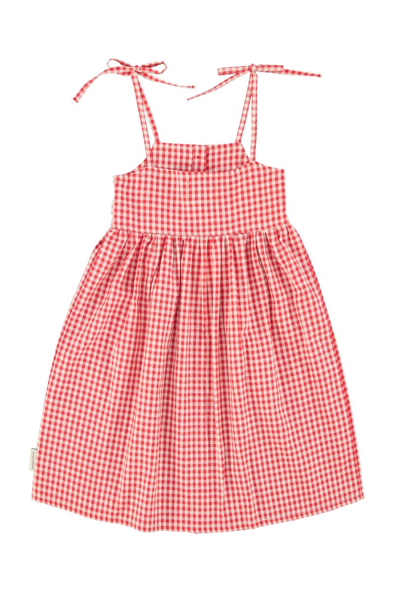 Red & Ecru Checkered Long Dress