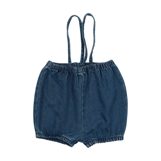 Denim Suspender Shorts- Blue Denim