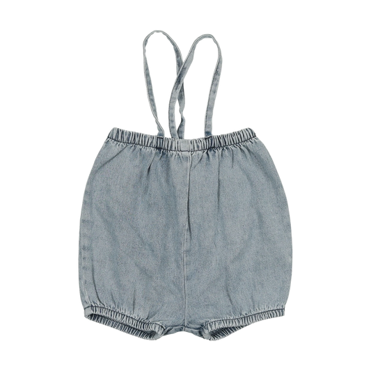Denim Suspender Shorts- Stone Wash