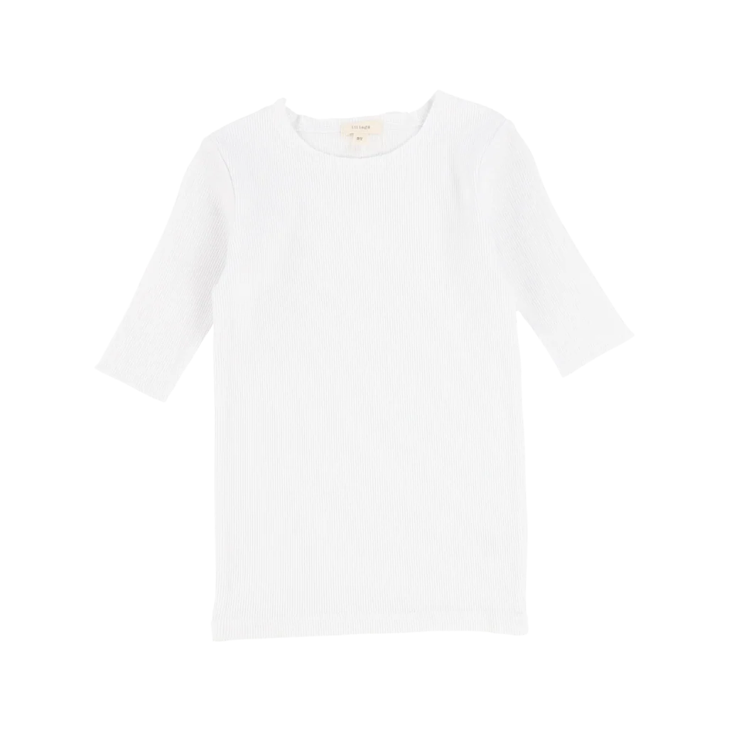 Basic Ribbed Three Quarter Sleeve Tee- Pure white
