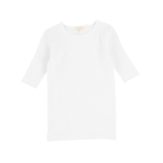Basic Ribbed Three Quarter Sleeve Tee- Pure white