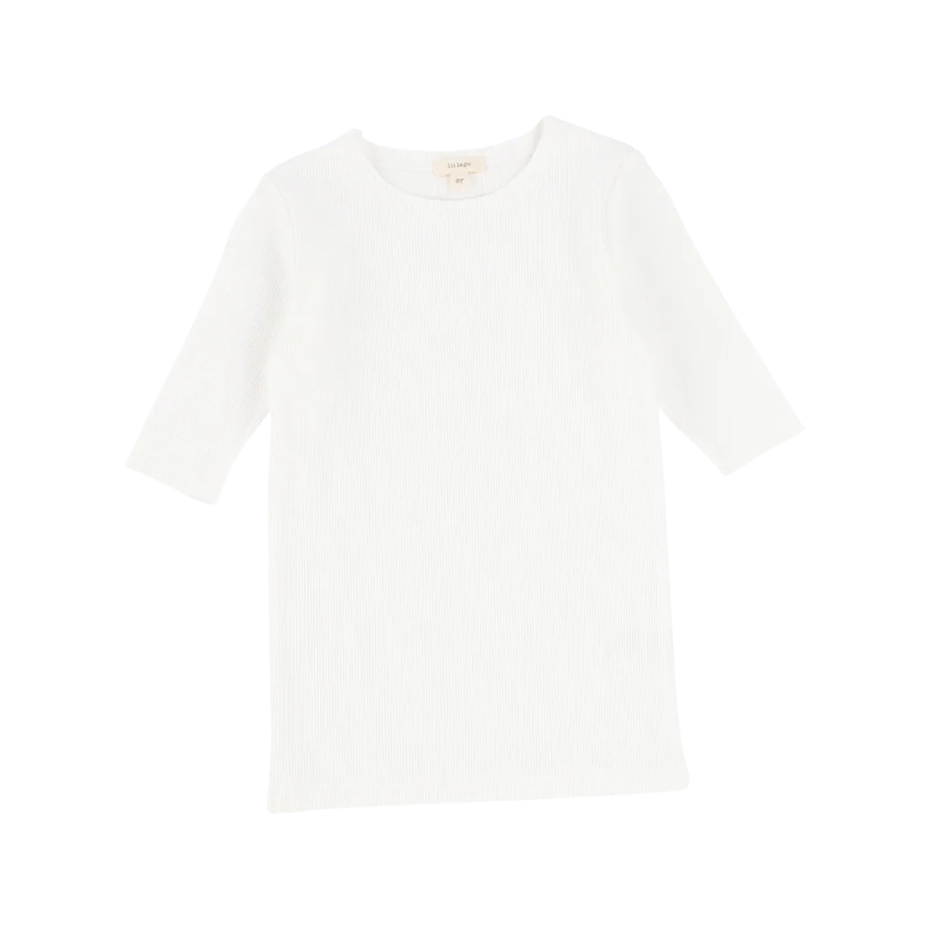 Basic Ribbed Three Quarter Sleeve Tee- Winter White