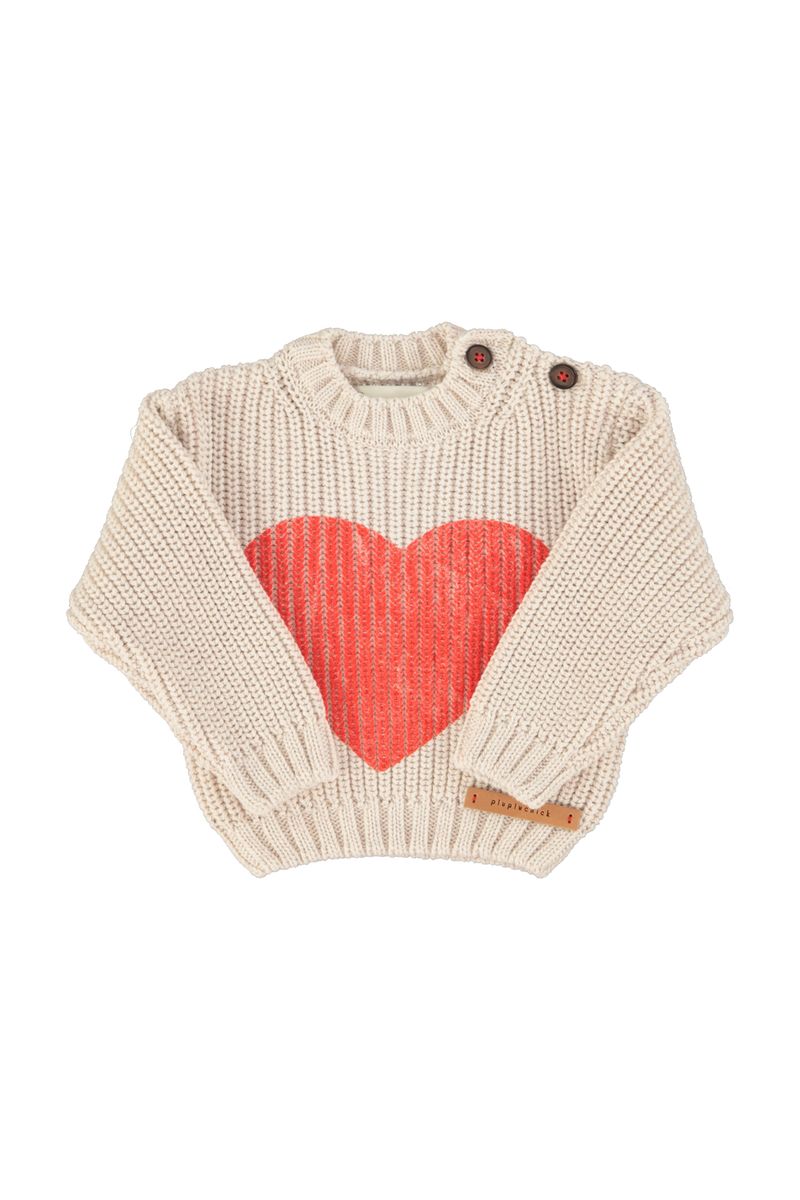 Knitted Baby Sweater Ecru with Red Heart Print
