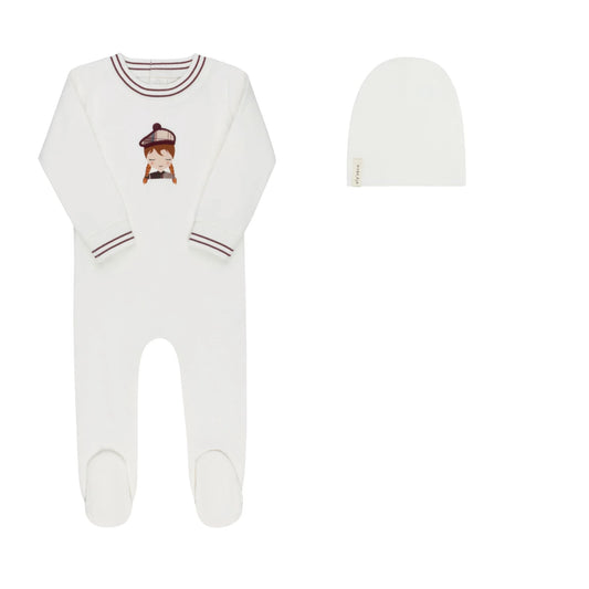Baby Girl Footie & Beanie – Ivory Pink – French Terry Scottish