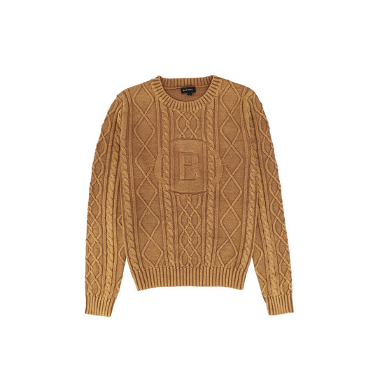 Braided Embroidered Knit Sweater- Camel