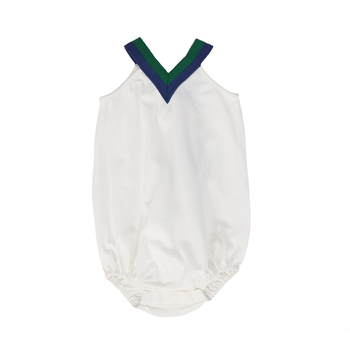 Pique Varsity V-neck Romper- White