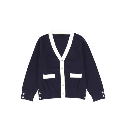 Contrast Trim Cardigan- Navy