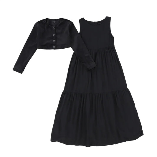 Velour and Cupro Tiered Maxi Dress - Black