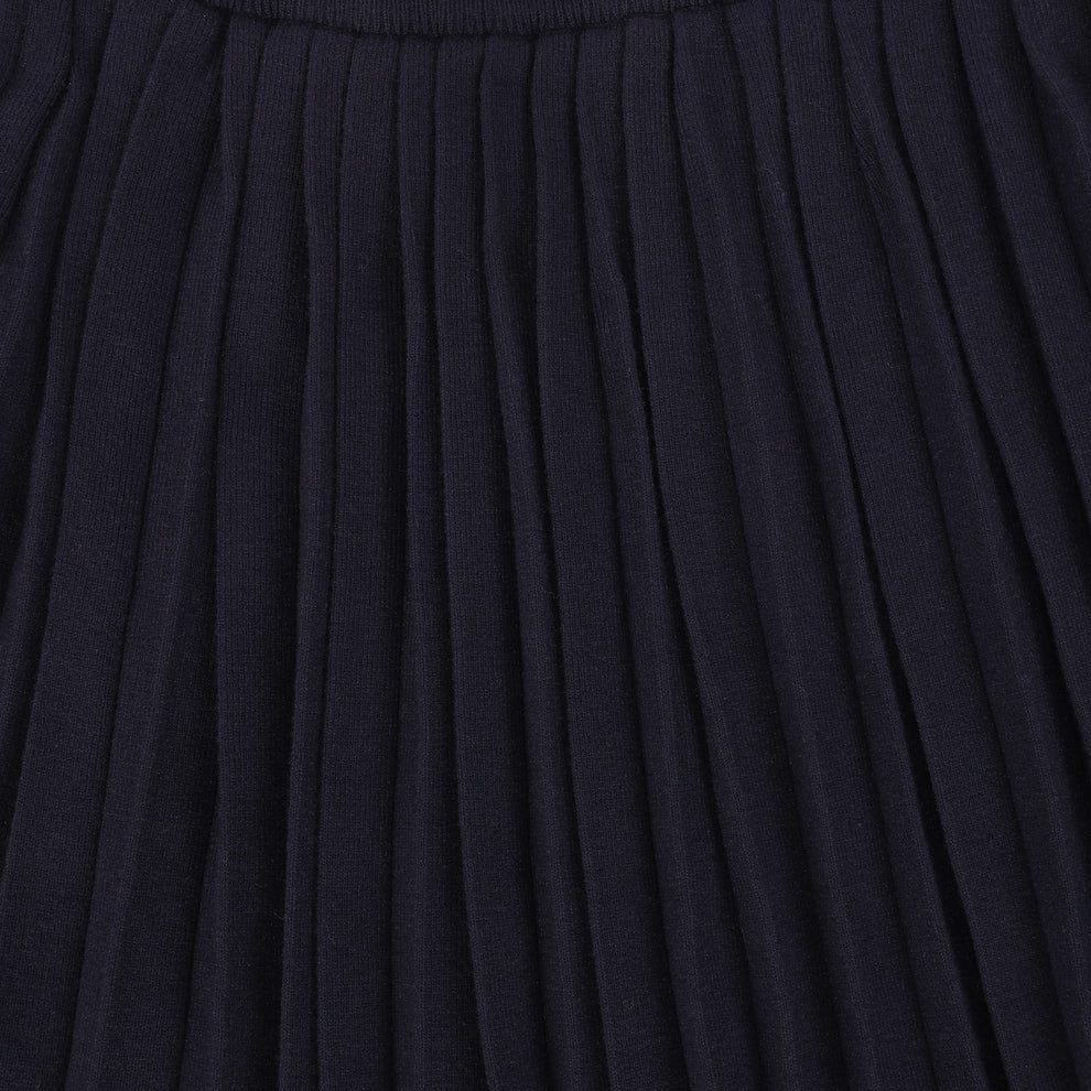 Knit Trim Sweater and Pleated Skirt Set - Navy