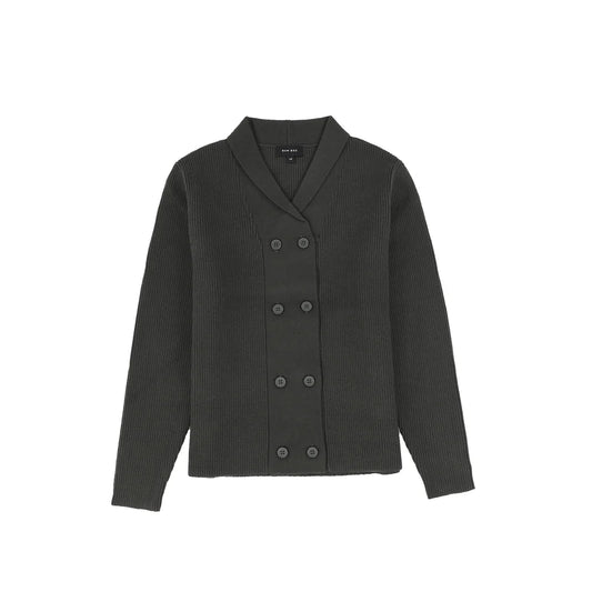 Ribbed Knit Double Breasted Blazer - Hunter Green