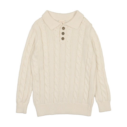 CABLE KNIT POLO Cream