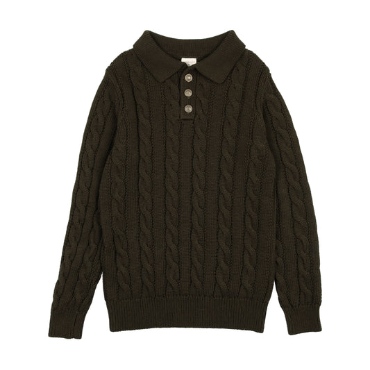 CABLE KNIT POLO OLIVE