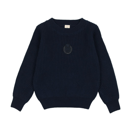 CHUNKY CREST KNIT SWEATER- NAVY