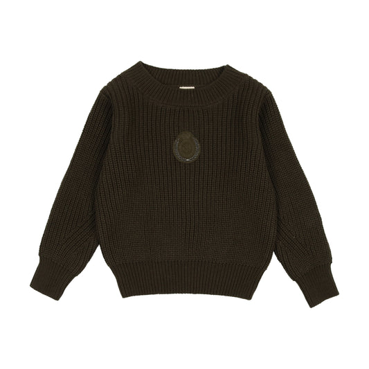 CHUNKY CREST KNIT SWEATER- OLIVE