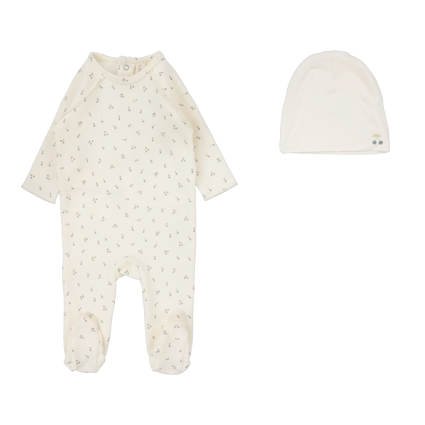 Cherry Print Footie Set Cream/Blue