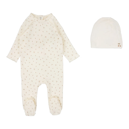 Cherry Print Footie Set Cream/Pink