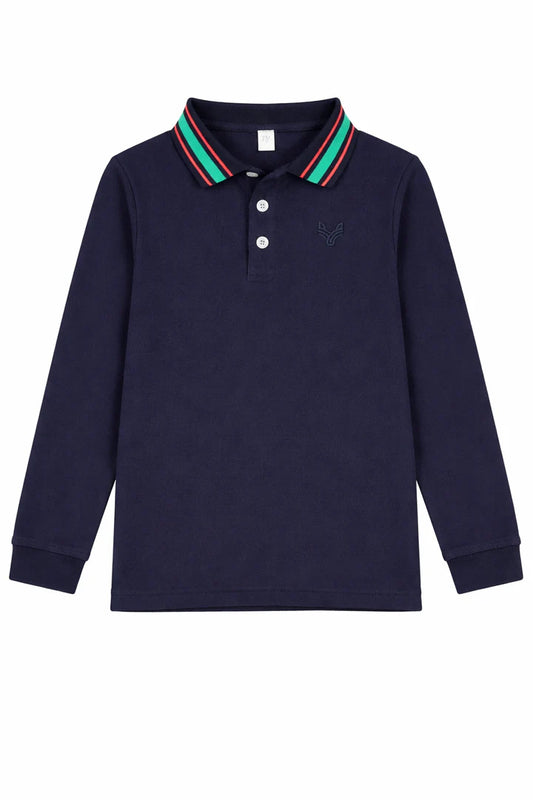 Navy with Green and Orange Stripe - L/S