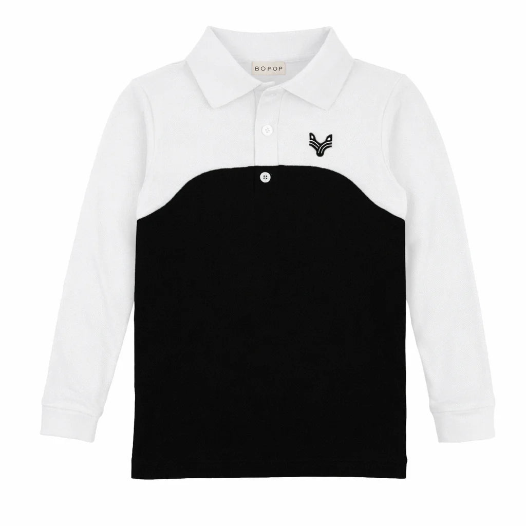 Black - White Wave Polo - L/S
