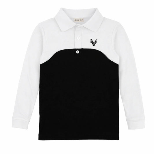 Black - White Wave Polo - L/S