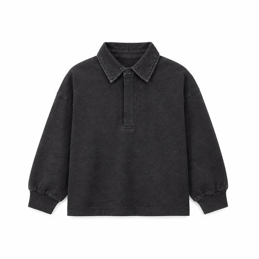 Boys Denim Collar Polo - Grey