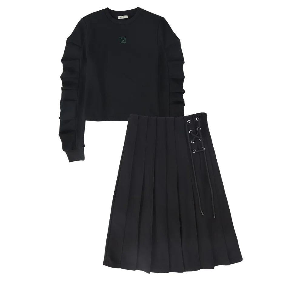 Pleated Lace Up Skirt