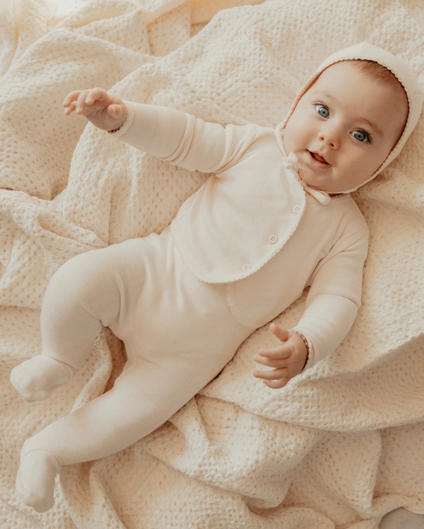 Pointelle Cardigan Layette Set + Bonnet- Pink
