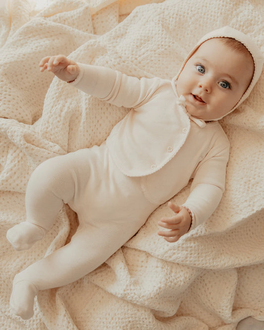 Pointelle Cardigan Layette Set + Bonnet- Pink