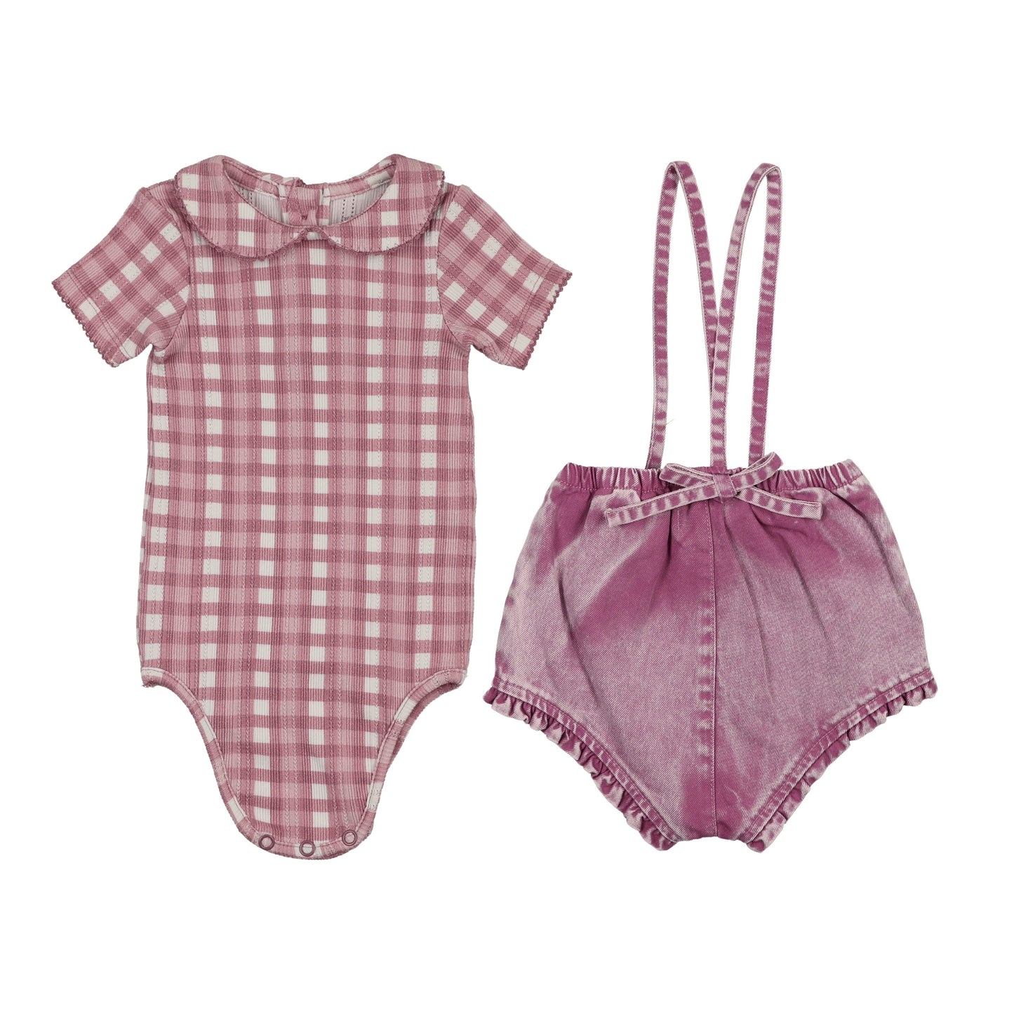 Ruffled Overall with Straps- Mauve Denim
