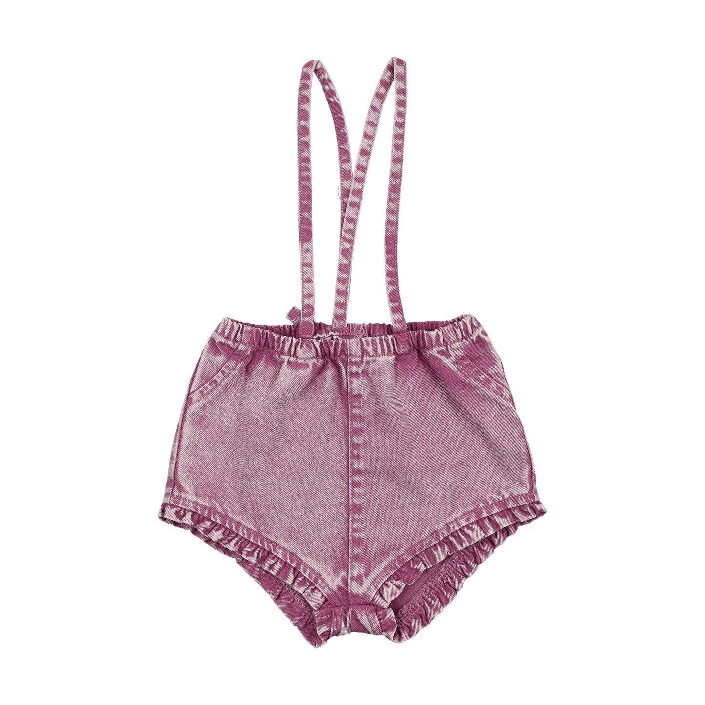 Ruffled Overall with Straps- Mauve Denim