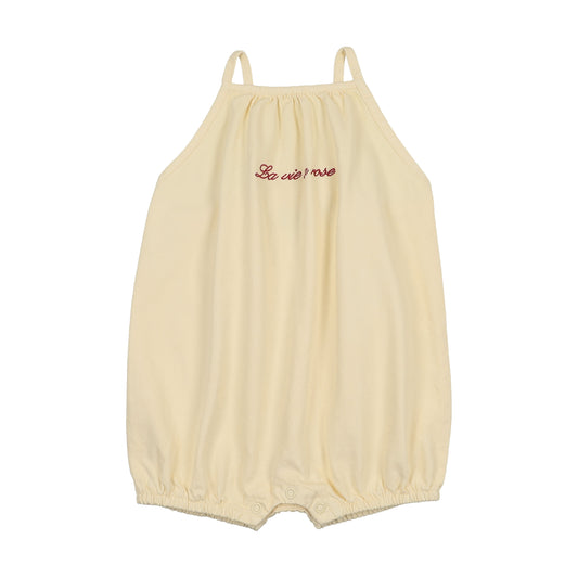 Denim Short Bubble Romper- Yellow Denim