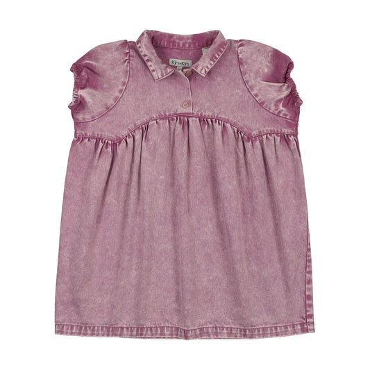 Denim Short Sleeve Shirt Dress- Mauve Denim
