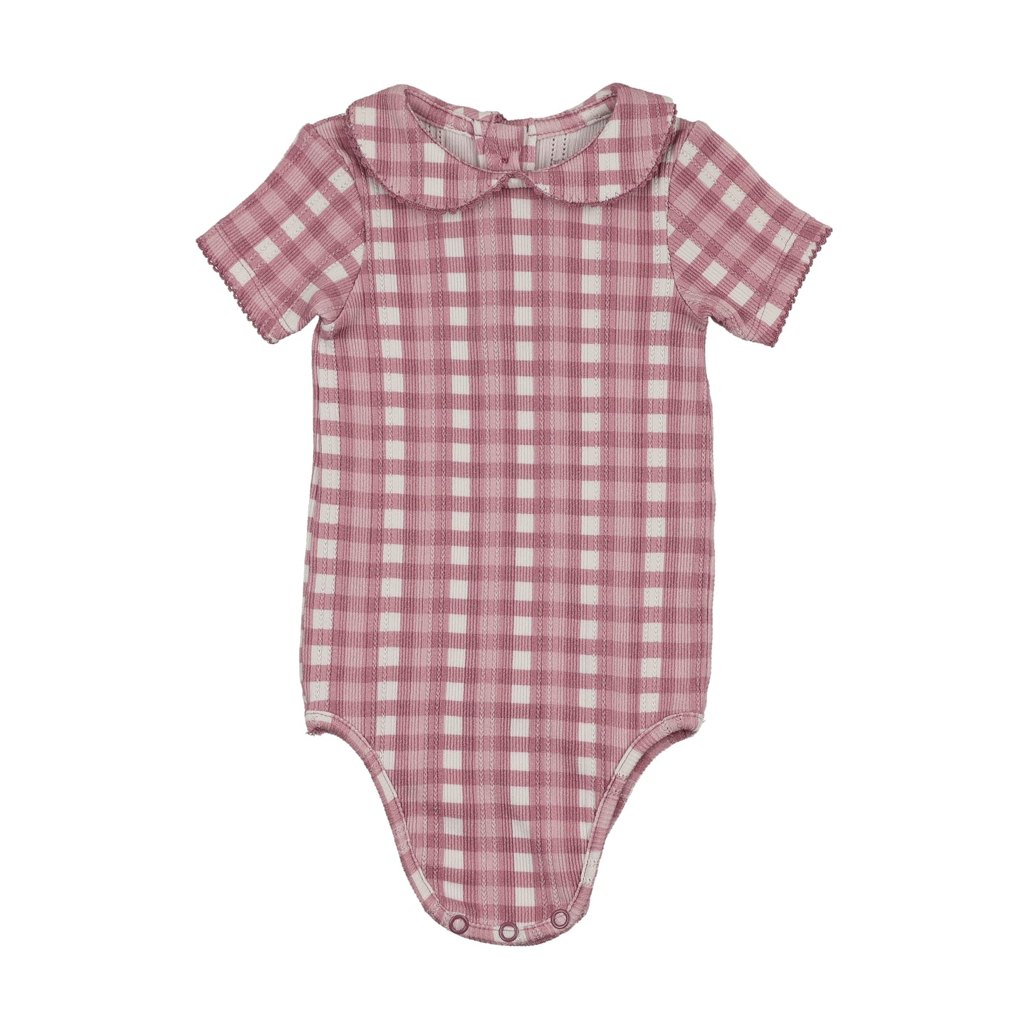 Printed Peter Pan Collar Onesie- Mauve Gingham
