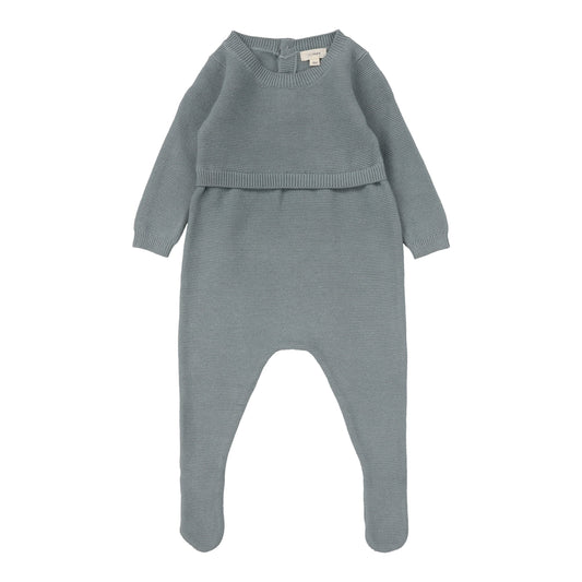 Knit Footie Dusty Blue