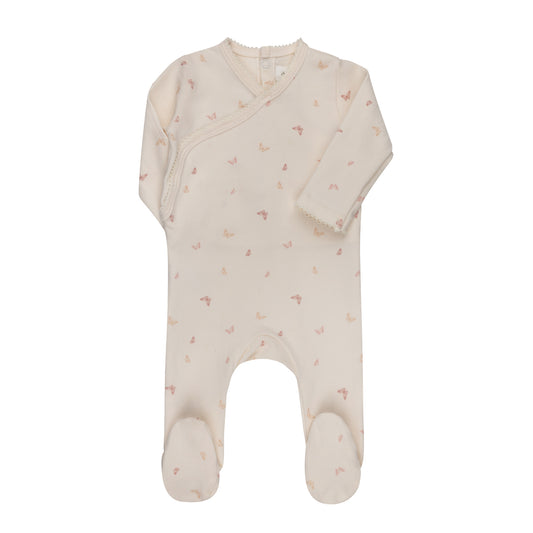 Ivory/Pink Jersey Cotton Butterfly Footie