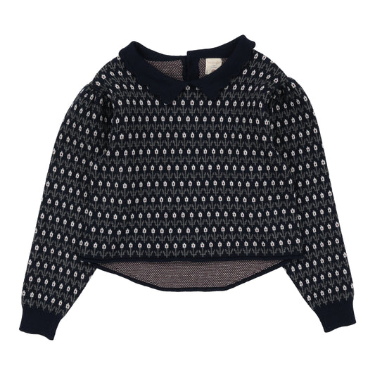Floral Knit Sweater Navy Multi