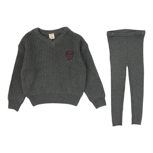 Knit V-Neck Toddler Set Mid Grey