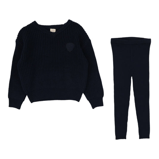 Knit V-Neck Toddler Set Navy