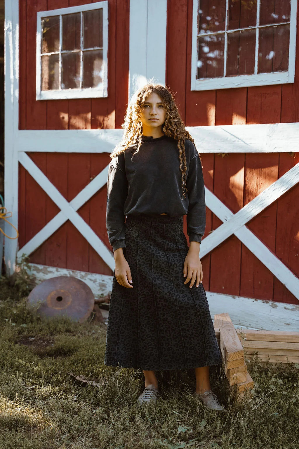 Denim Leopard Skirt - Black Denim