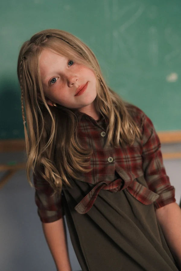 Dress With Attached Plaid Shirt (Youth) - Olive