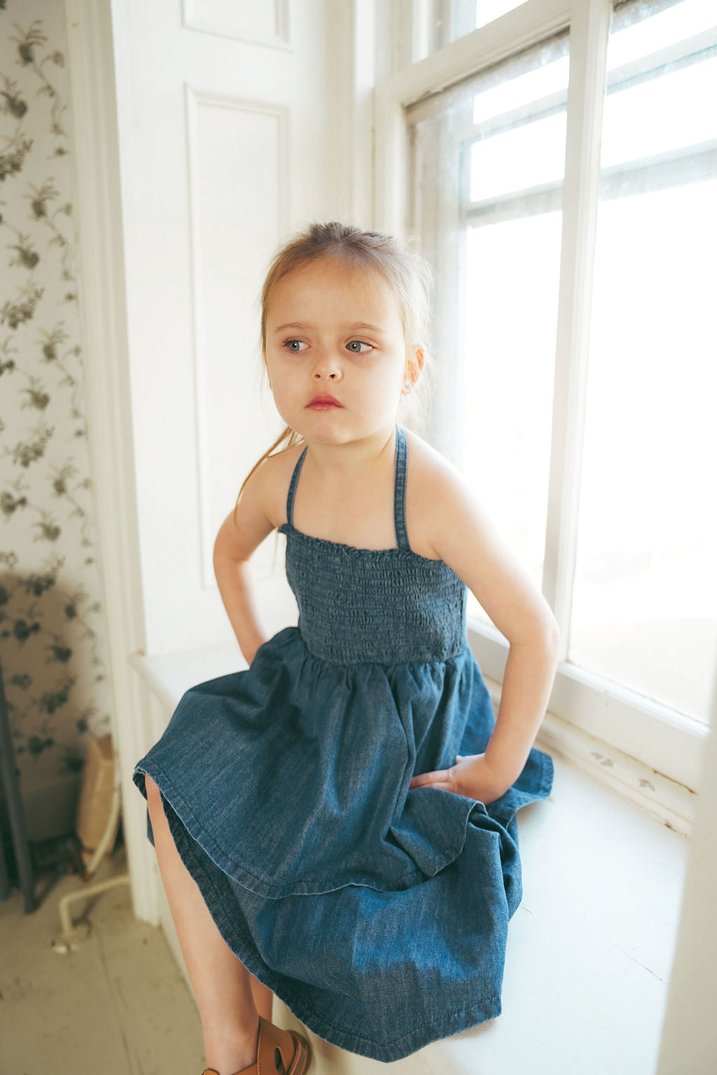 Smocked Tiered Denim Jumper