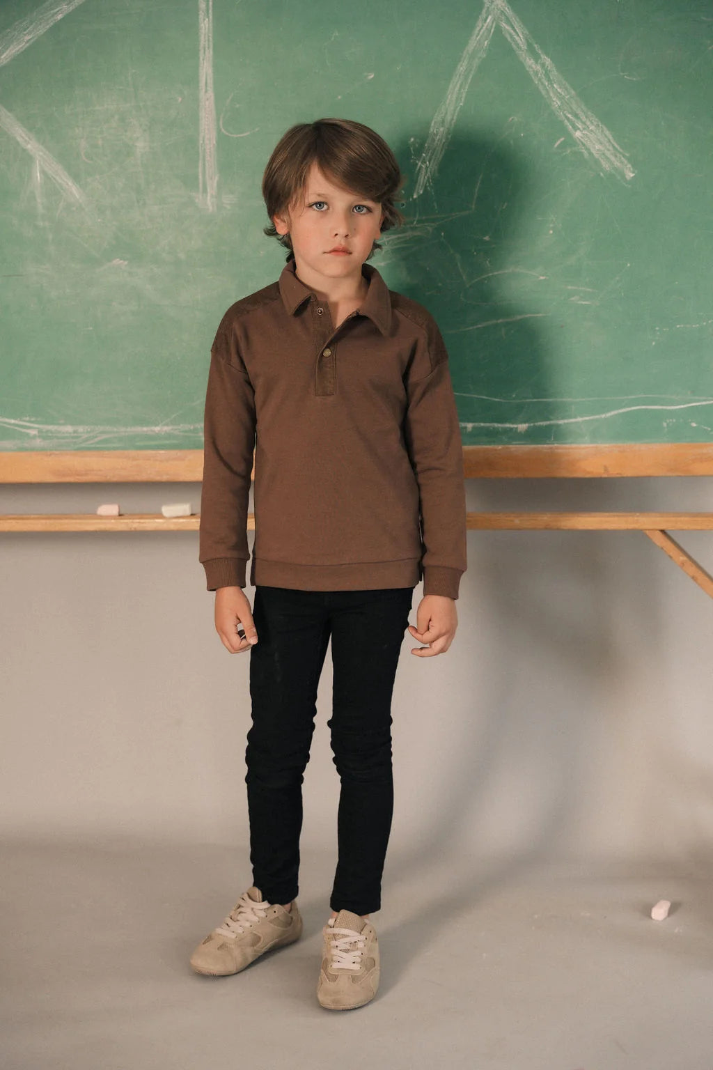 Denim Detail Polo - Brown