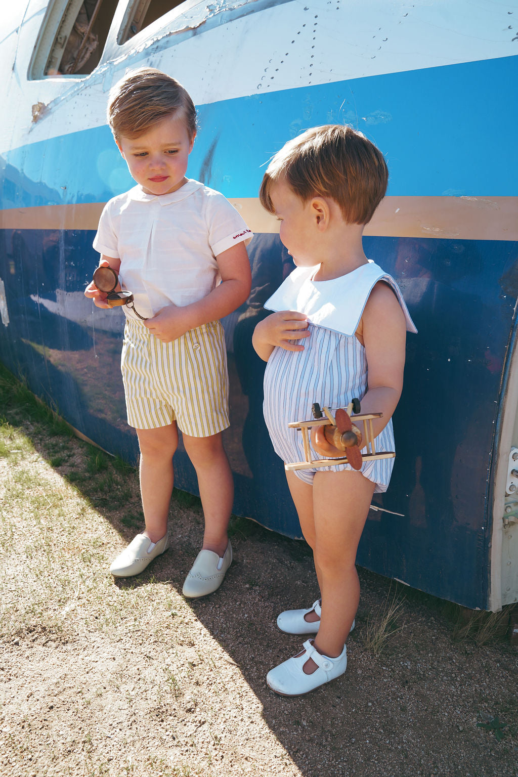 Yellow Striped Double Button Shorts