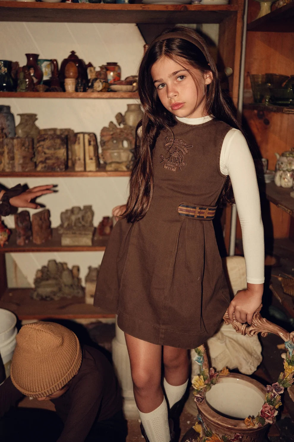 Denim Embroidered Pleat Jumper