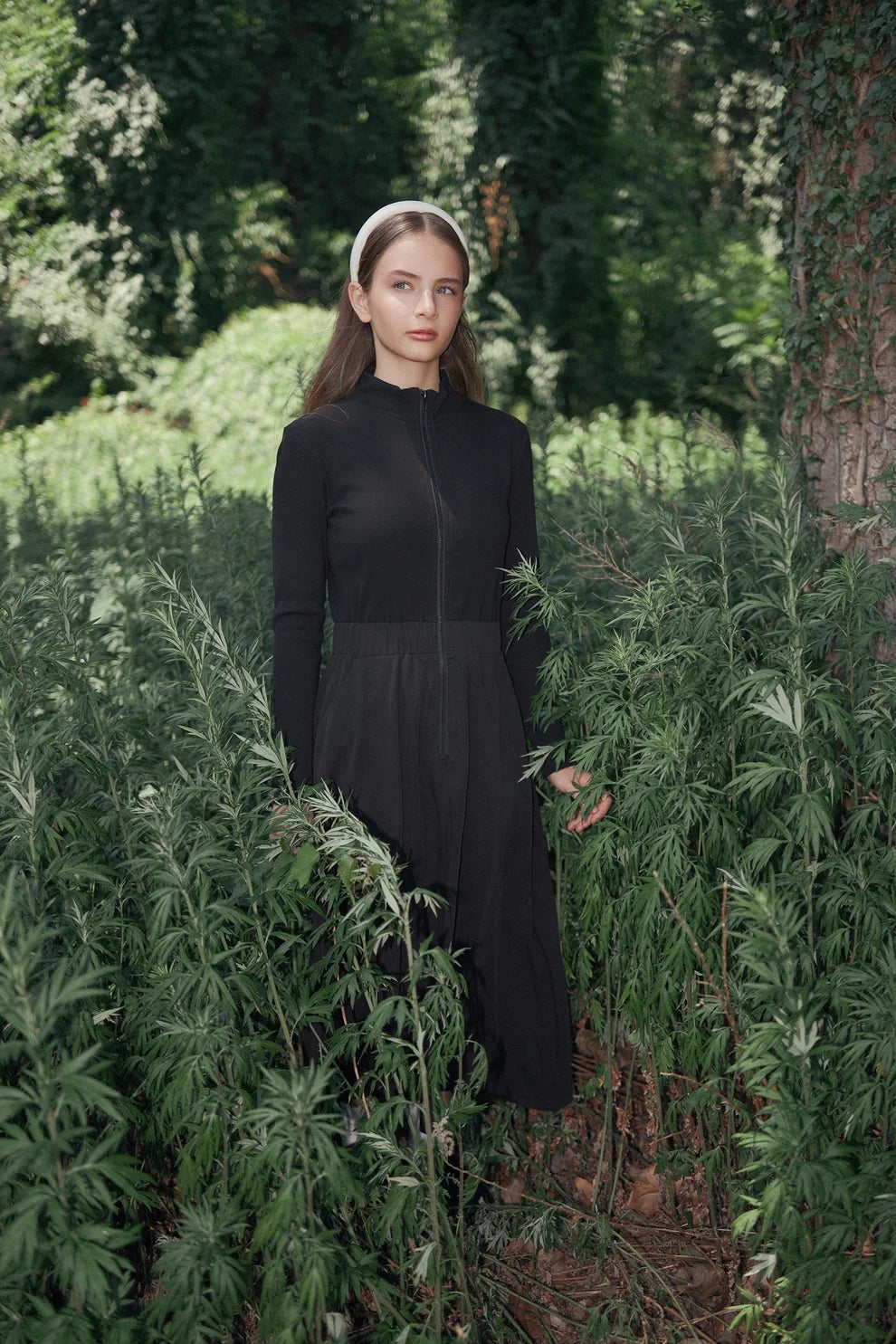 Black Denim/Sweatshirt Zipper Dress
