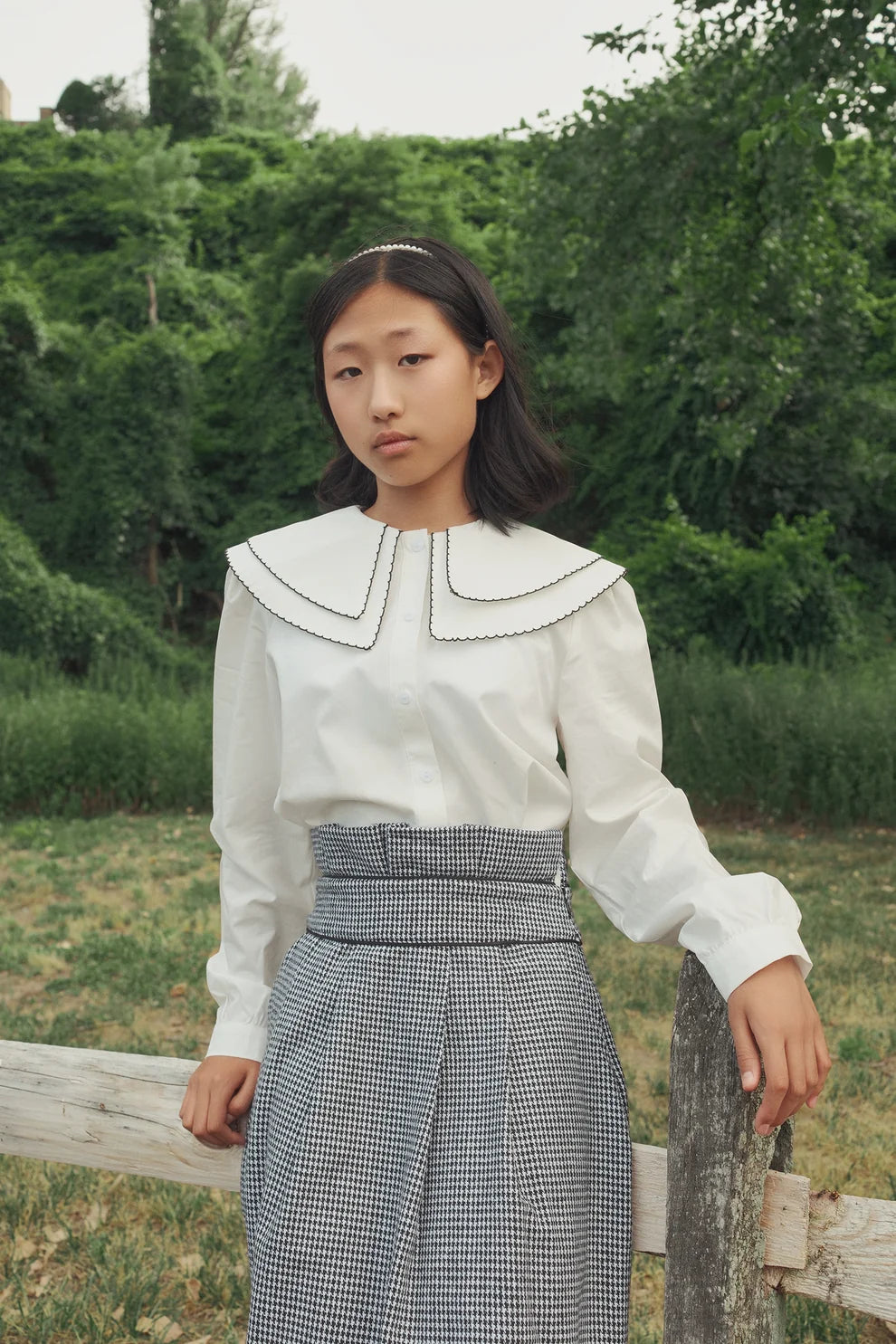 Houndstooth Pleated Trim Skirt