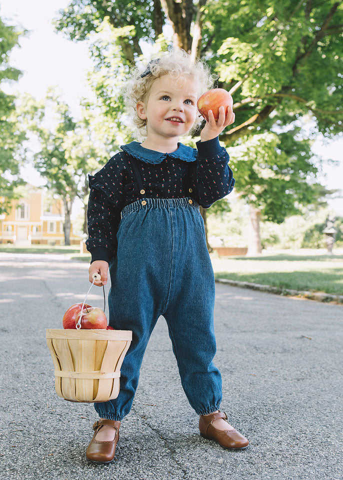 Sweet Campaign Denim Collar Ruffle Sweatshirt- Navy Print
