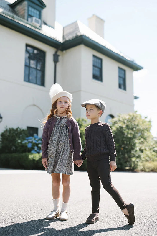 Home Garden Laced Trimmed Dress- Tan Oxford Print