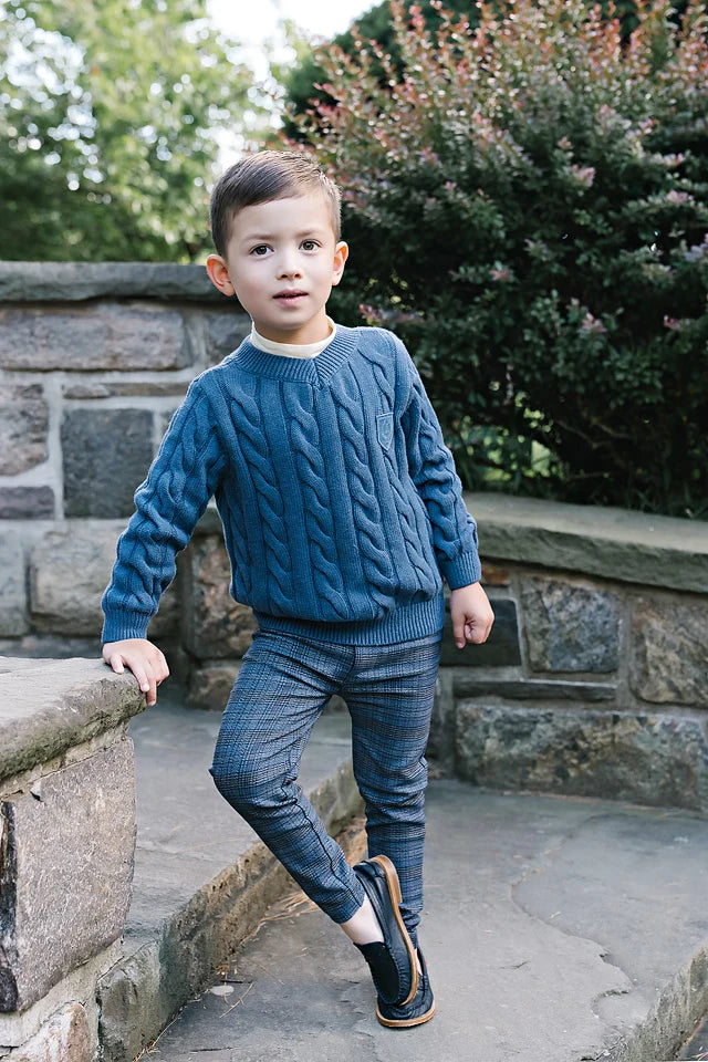 Chunky V Neck Sweater- Vintage Blue