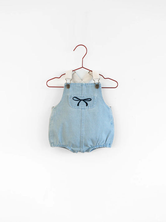 Denim Bow Barrel Romper